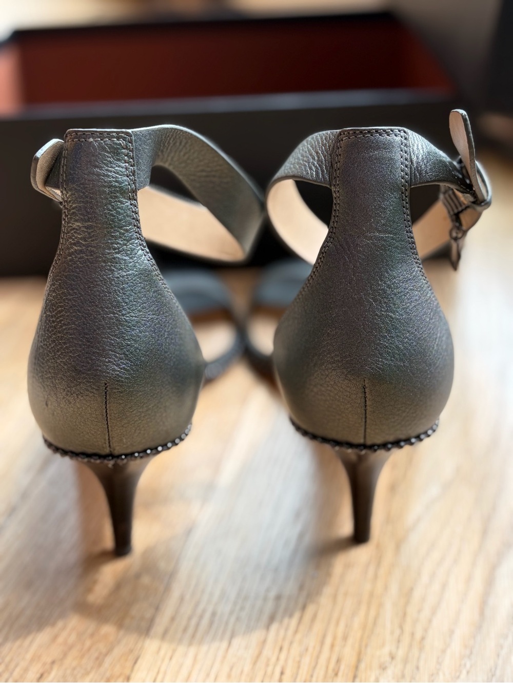 Coach Maude Metallic Soft Mill Gunmetal Leather Ankle-Strap Heels - Picture 3 of 10